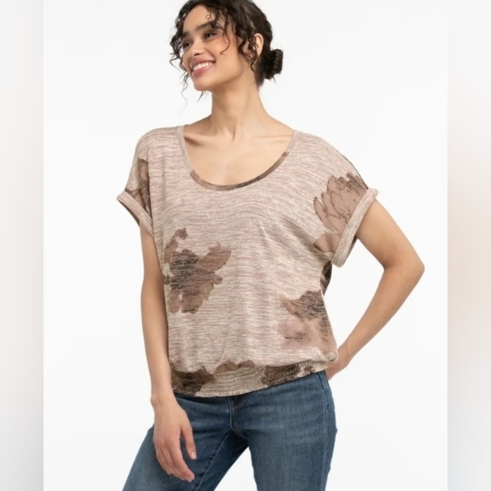 Ricki’s Women’s Brown Floral Heather Extended Sleeve Smock Bottom Top XS